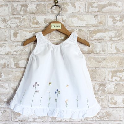 画像1: 【クチュール/子供服】バタフライ＆ビー手刺繍ノースリーブスモック｜白