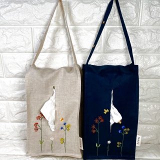 手刺繍ティッシュケース横吊下げ 壁掛け