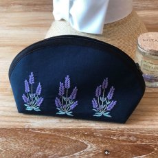 画像1: ラベンダー手刺繍ラウンドポーチ｜ネイビー (1)