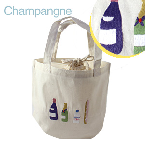 画像1: 【クチュール/バッグ】シャンパン手刺繍ランチバッグ　生成り (1)