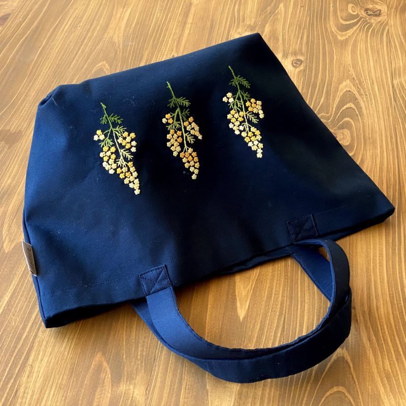 【クチュール/バッグ】ミモザ手刺繍デリカバッグ｜濃紺
