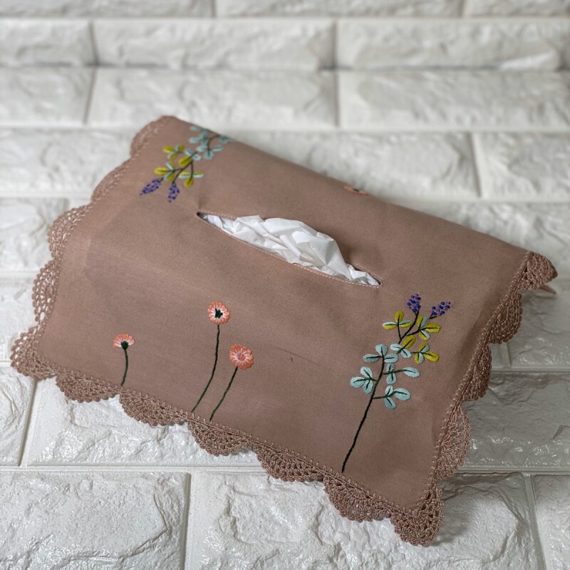 ナチュール手刺繍ティッシュカバー｜ベージュ